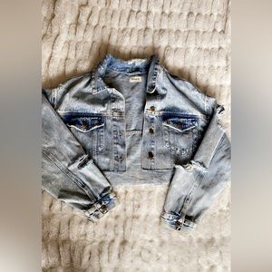 Cropped Distressed Denim Jacket
